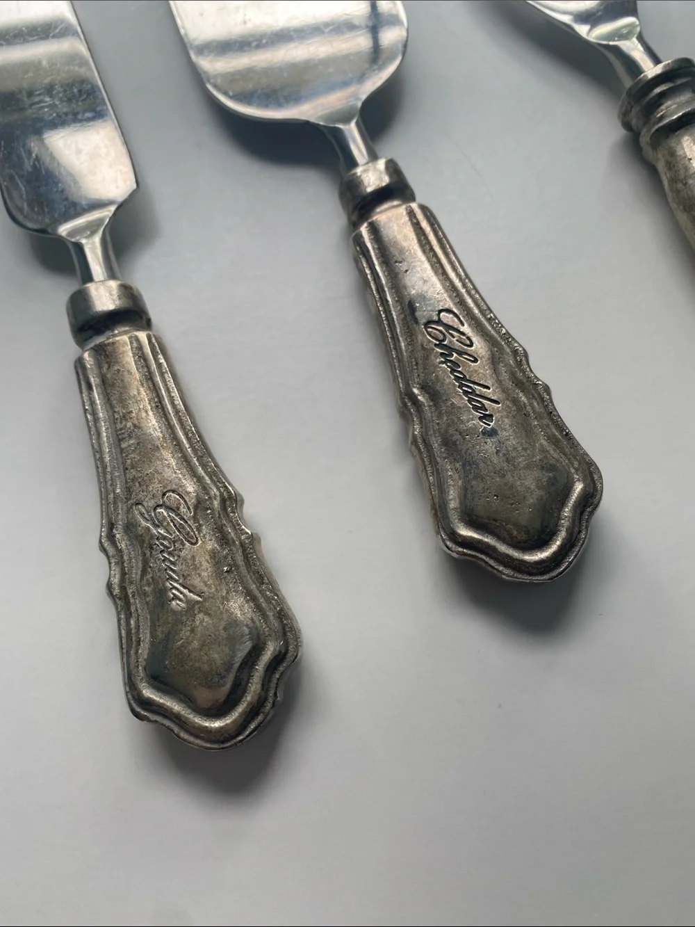 Pottery Barn Silver Stainless Steel Cheese Serving Set with Ornate Handles